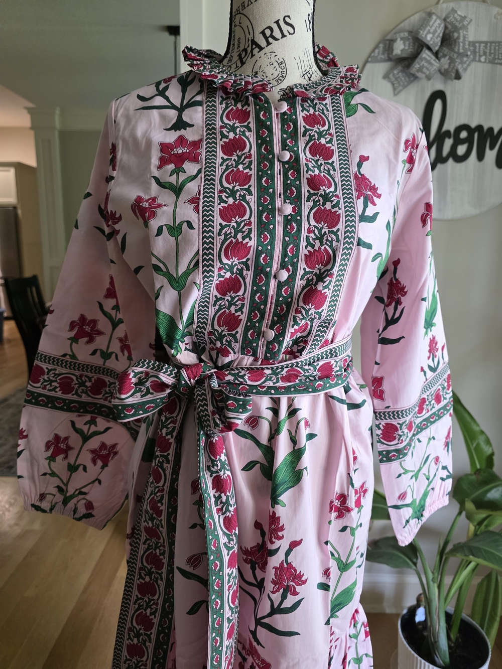 Elegant Southern Pink Floral Maxi Dress with Belt-NWT - Picture 8 of 10